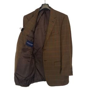 Gieves & Hawkes 38R Brown Windowpane Check Cashmere Sport Jacket Blazer